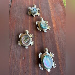 Silver Turtle Brooch Set with Abalone Shell